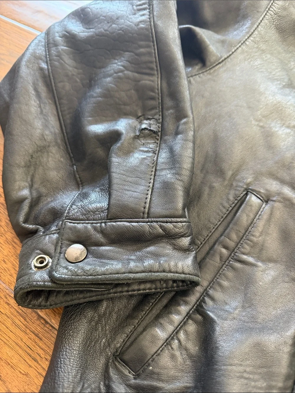 Alfani Black Leather Bomber Jacket with Snap Collar